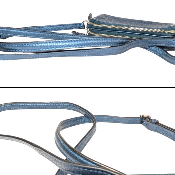 Coach Metallic Blue Leather Mini Double-Zip Pouch Crossbody Camera Bag F53372 - Picture 8 of 11